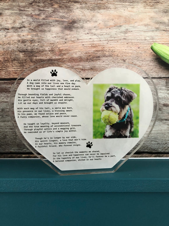 Pet Memorial Gift - Poem Heart Photo Block