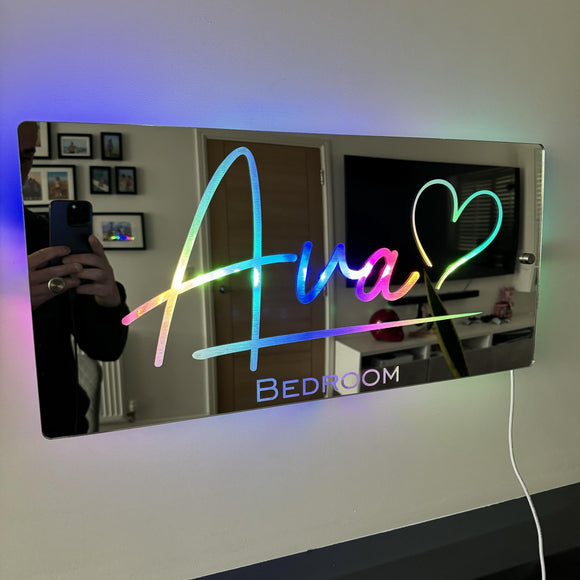 Personalised Name Mirror - Name And Heart Mirror - Personalised Gift Studio